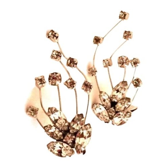 Wiesner Clip on Earrings Swarovski Crystals Climb up Ears Vintage Costume Jewels - Picture 2 of 5